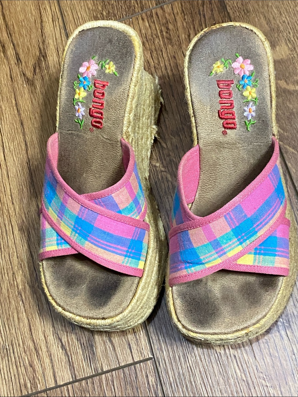 Vintage 90s Y2K Bongo Plaid Wedge Sandals Platform Espadrille